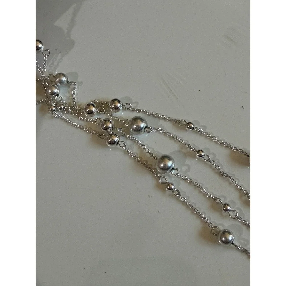 Chaps Silver Tone Double Strand Ball Bead‎ Layered Necklace Padlock Charm NWT
